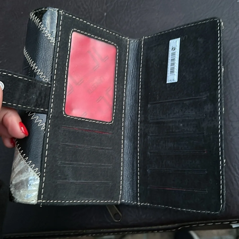🖤🩶🖤Lancetti NWOT wallet purse leather whip stitch black grey
